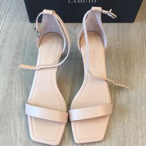 Ankle-Strap Kitten Heel Sandal in Nude